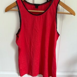 J. Crew XS Red Sleeveless Tank with Black Faux Leather Trim
